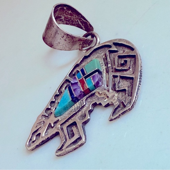 NWT Handmade Native Wilson Dawes Sterling Silver Muliti Stone Inlay Bear - Picture 2 of 5